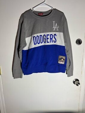 Mitchell & Ness Dodgers Colorblock Crewneck - Gray/White/Blue